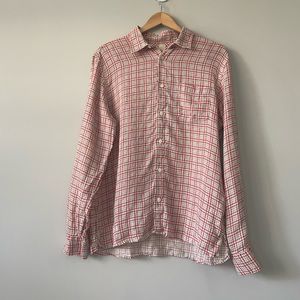 120% lino classic fit plaid button up men shirt X large
